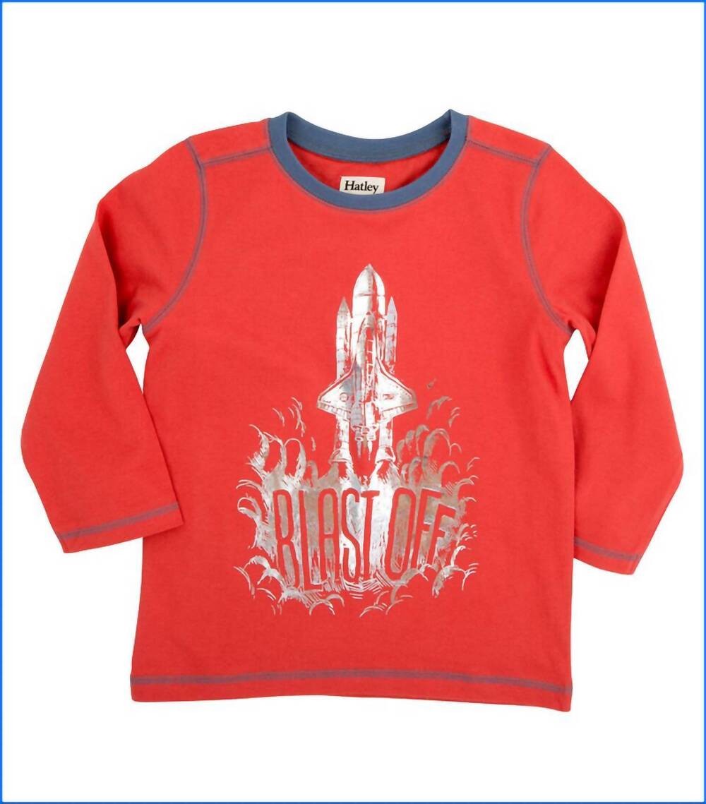 NEW HATLEY kids long sleeve blast off graphic t-shirt in red